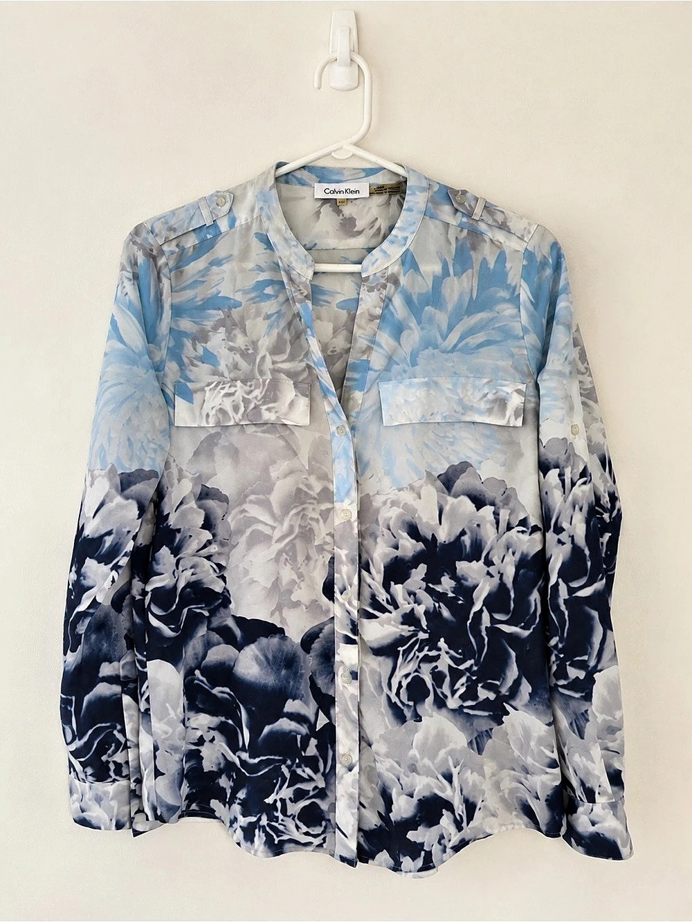 Calvin Klein Floral Button Down Shirt in Blue & Gray